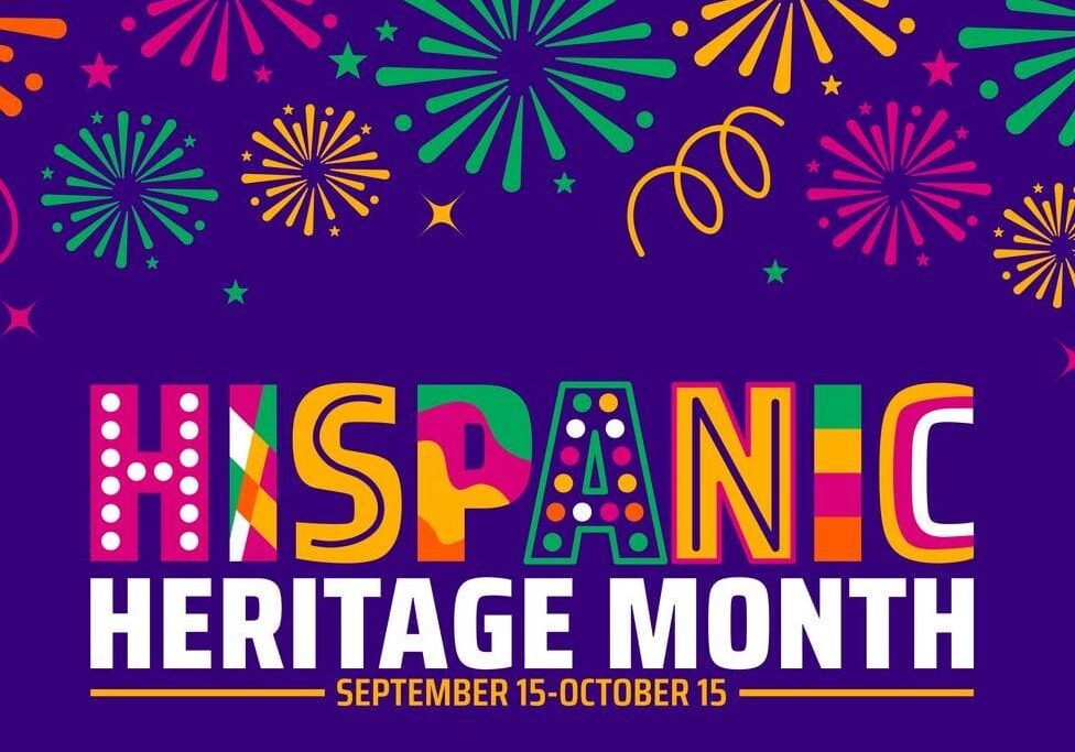 Colorful Hispanic Heritage Month banner with fireworks