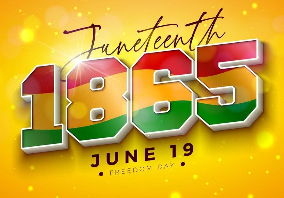 Juneteenth Freedom Day Design. African American June 19 Independence Day. Annual American Emancipation Holiday Vector Illustration with 3d 1865 Typography Lettering on Shiny Yellow Background for Banner, Flyer, Invitation, Brochure, Poster or Greeting Card